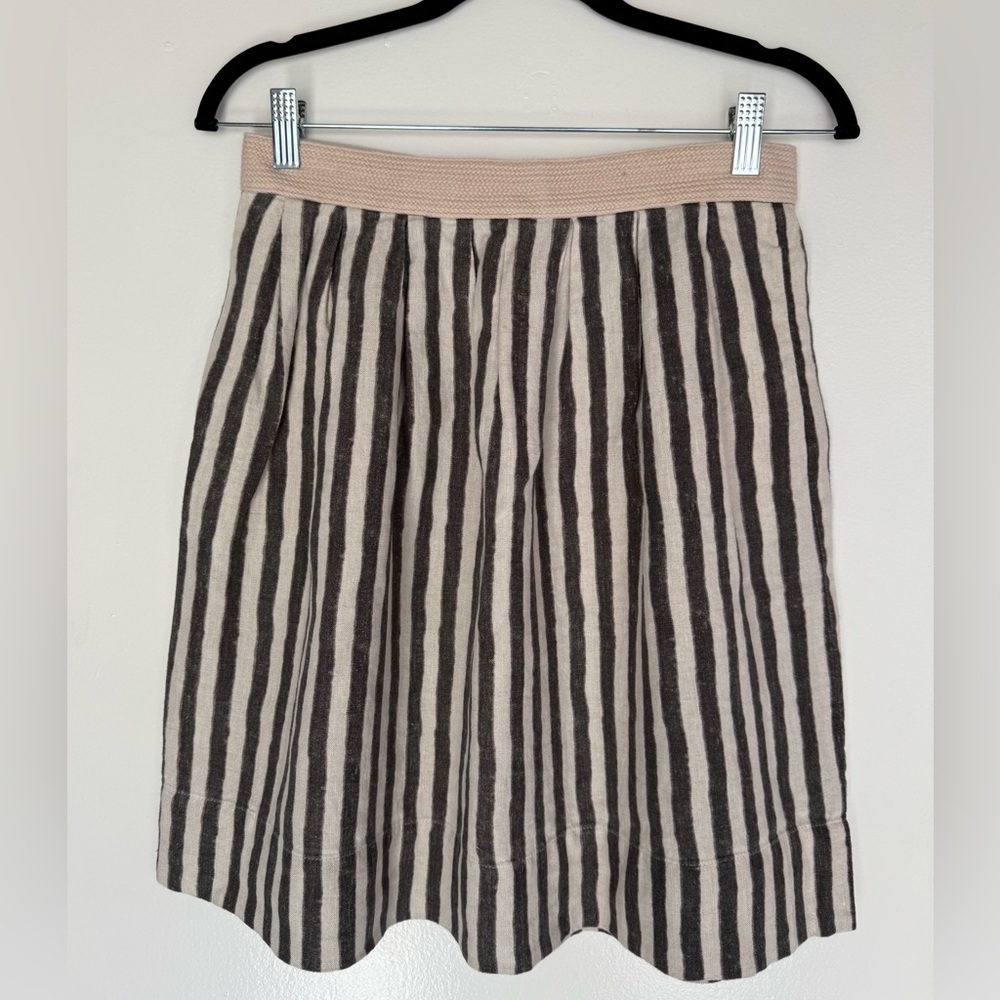 LOFT Black and Cream Striped A-Line Skirt